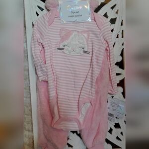 3pc set onesie pants hat pink Quiltex